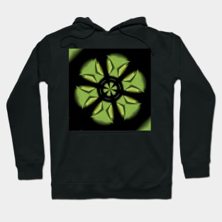 intricate hexagonal geometric shape in emerald green on a plain black background Hoodie